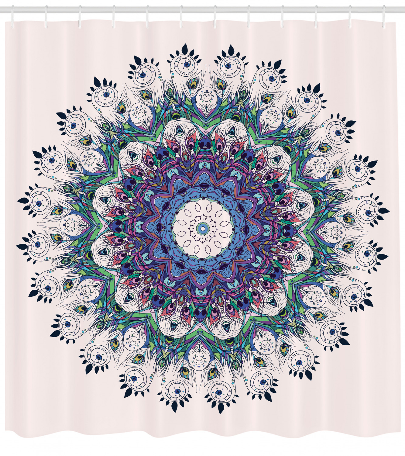 Art Peacock Print Mandala Shower Curtain for Elegant Bathroom Decor