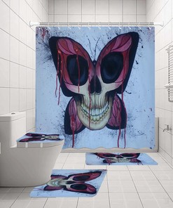 Art Skull Moth Butterfly Print Shower Curtain - Gothic Insect Design
