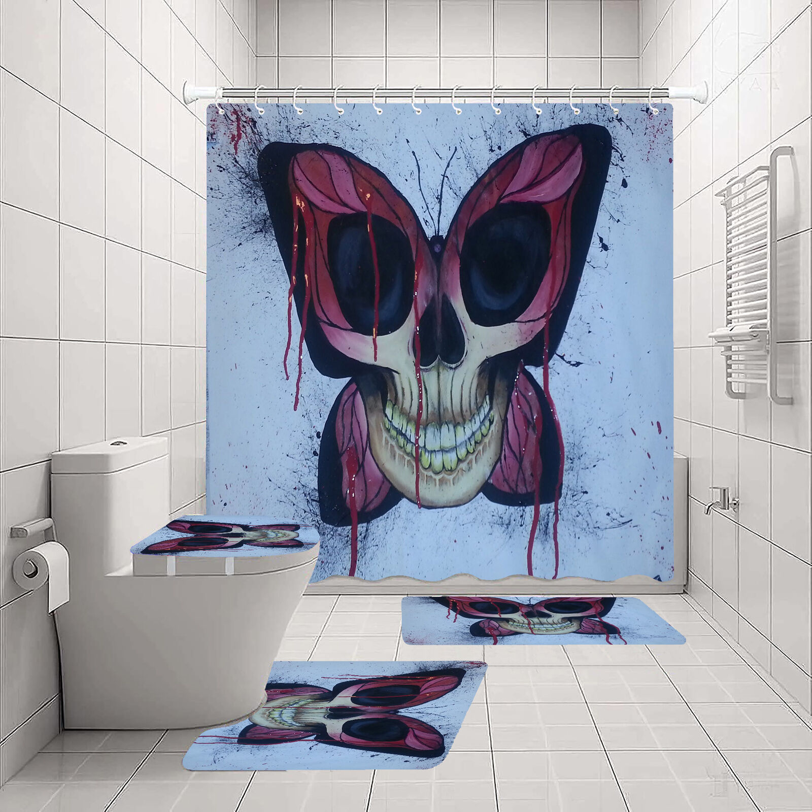 Art Skull Moth Butterfly Print Shower Curtain - Gothic Insect Design