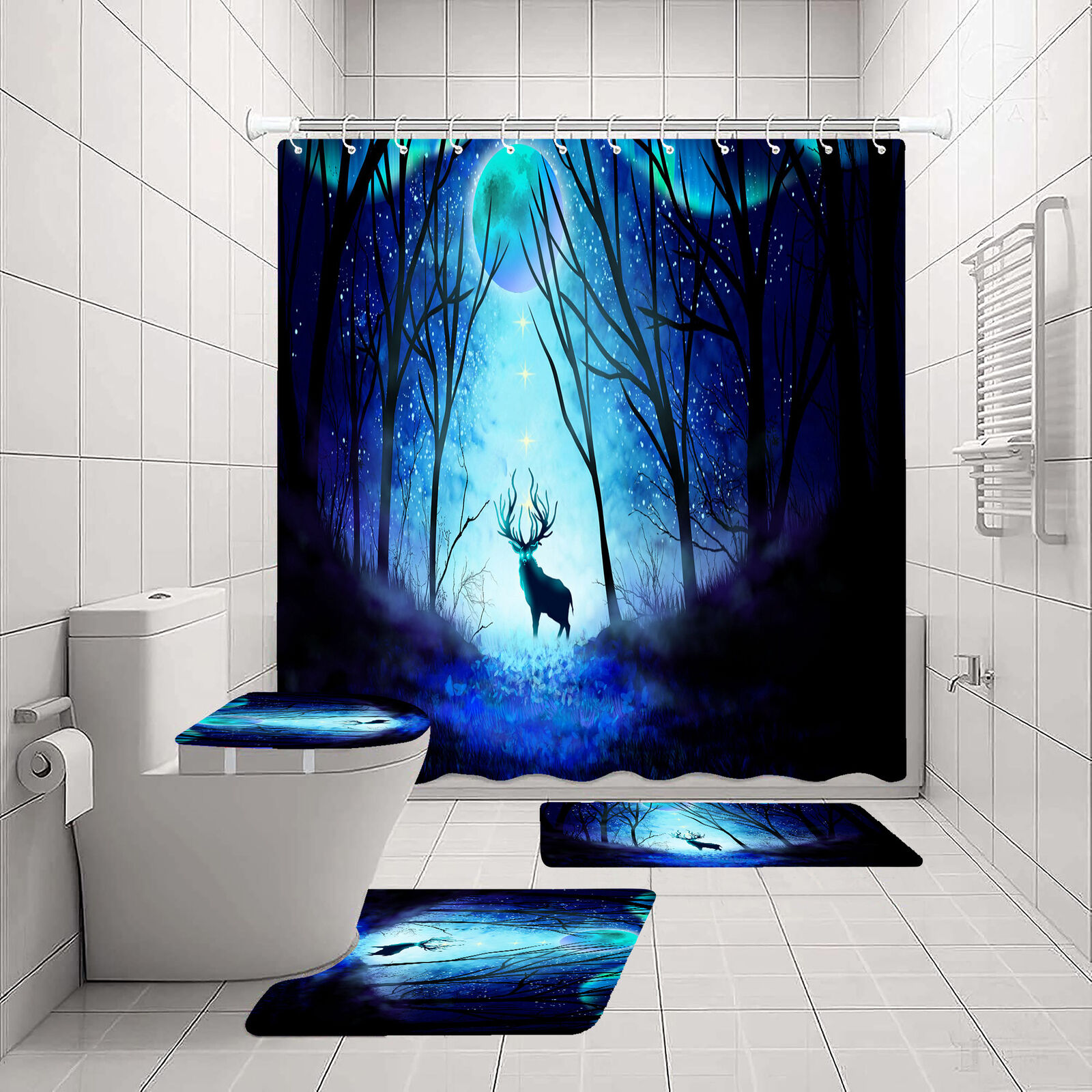 Art Starry Sky Forest Elk Deer Shower Curtain - Wilderness In Your Bathroom