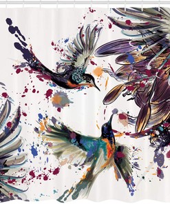 Art With Lily Flowers Birds And Color Splashes Shower Curtain For Bathroom