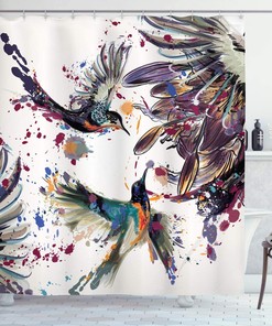 Art With Lily Flowers Birds And Color Splashes Shower Curtain For Bathroom