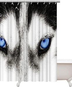 Artbones Blue Eyes Husky Wolf Dog Shower Curtain - Animal Lovers Bathroom Decor