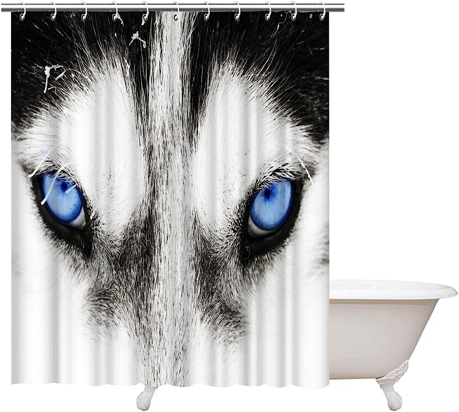 Artbones Blue Eyes Husky Wolf Dog Shower Curtain - Animal Lovers Bathroom Decor