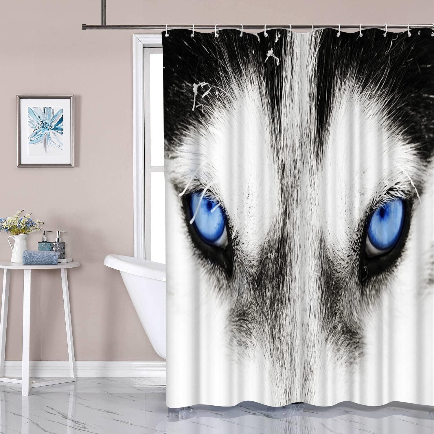 Artbones Blue Eyes Husky Wolf Dog Shower Curtain - Animal Lovers Bathroom Decor - Image 3