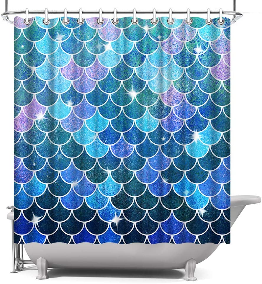 Artbones Mermaid Fish Scale Shower Curtain - Underwater Fantasy Bathroom Decor