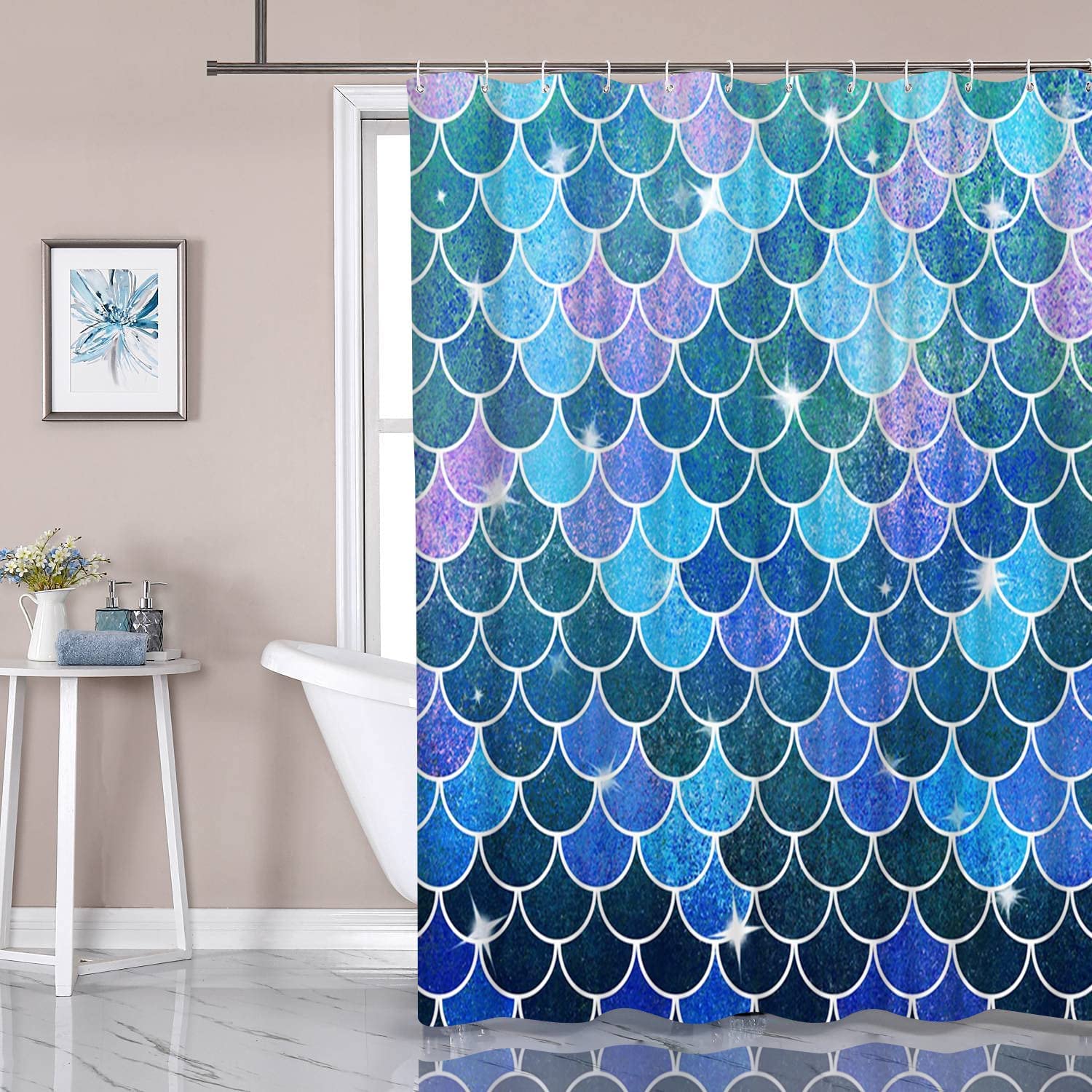Artbones Mermaid Fish Scale Shower Curtain - Underwater Fantasy Bathroom Decor - Image 3