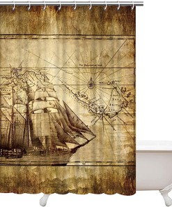 Artbones Nautical Sailing Boat Shower Curtain - Seafaring Bathroom Decor
