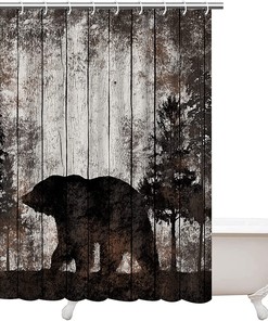 Artbones Rustic Bear Shower Curtain - Vintage Cabin Bathroom Decor