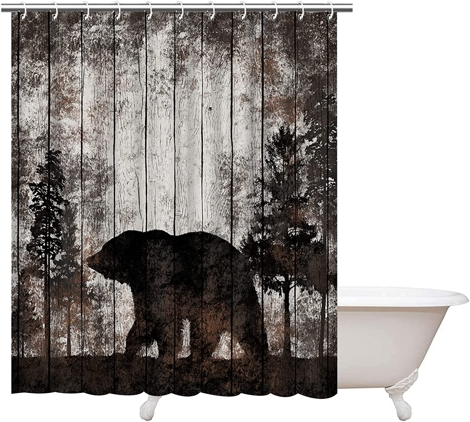 Artbones Rustic Bear Shower Curtain - Vintage Cabin Bathroom Decor