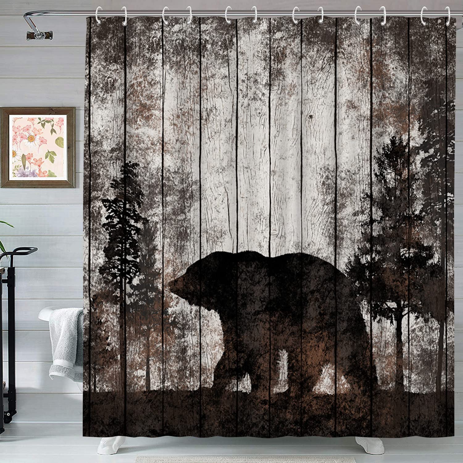 Artbones Rustic Bear Shower Curtain - Vintage Cabin Bathroom Decor - Image 3