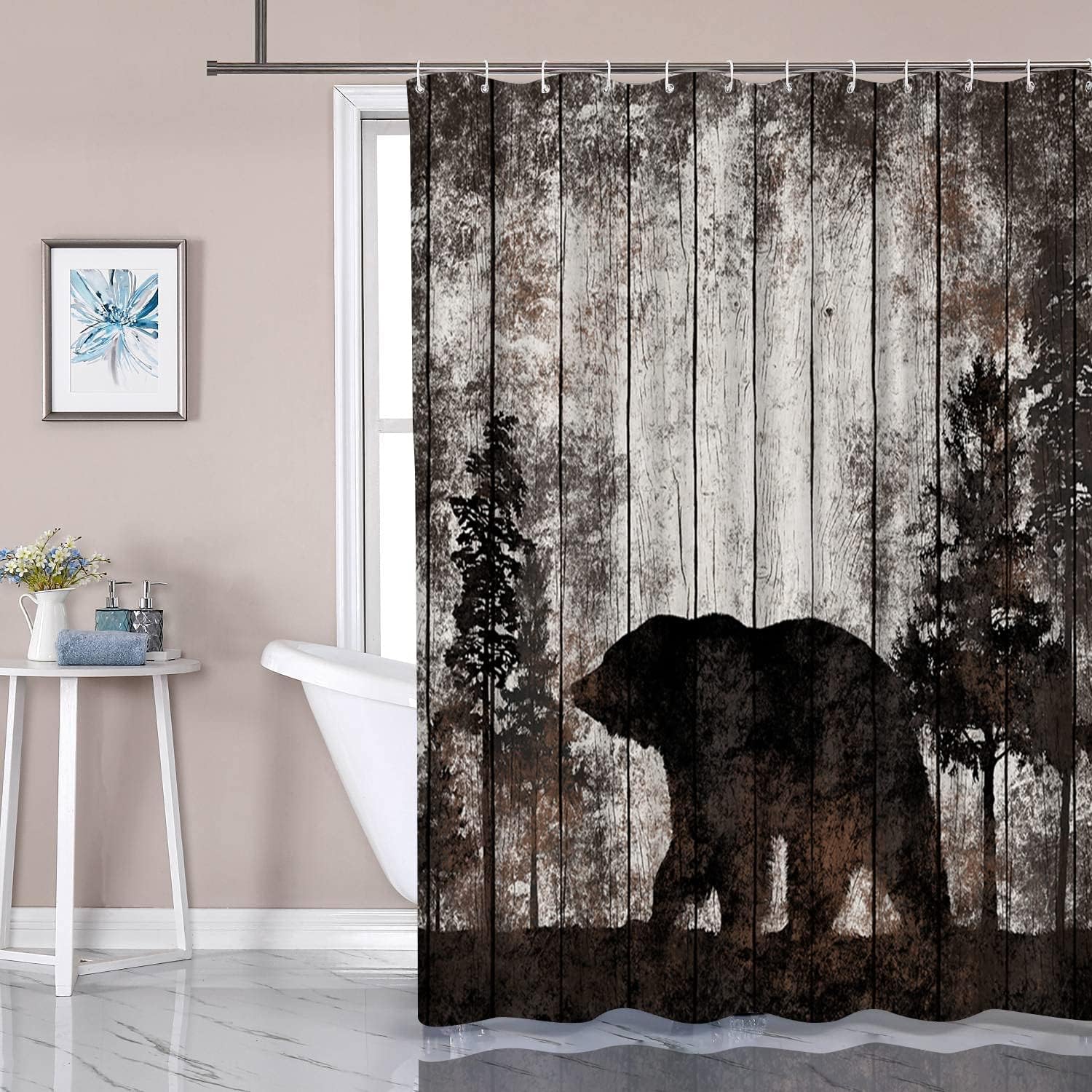 Artbones Rustic Bear Shower Curtain - Vintage Cabin Bathroom Decor - Image 4