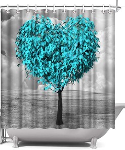 Artbones Teal Blue Tree Heart Shower Curtain - Romantic Tree Design