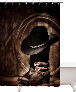 Artbones Western Cowboy Hat Boots Shower Curtain - Vintage Wild West Vibes
