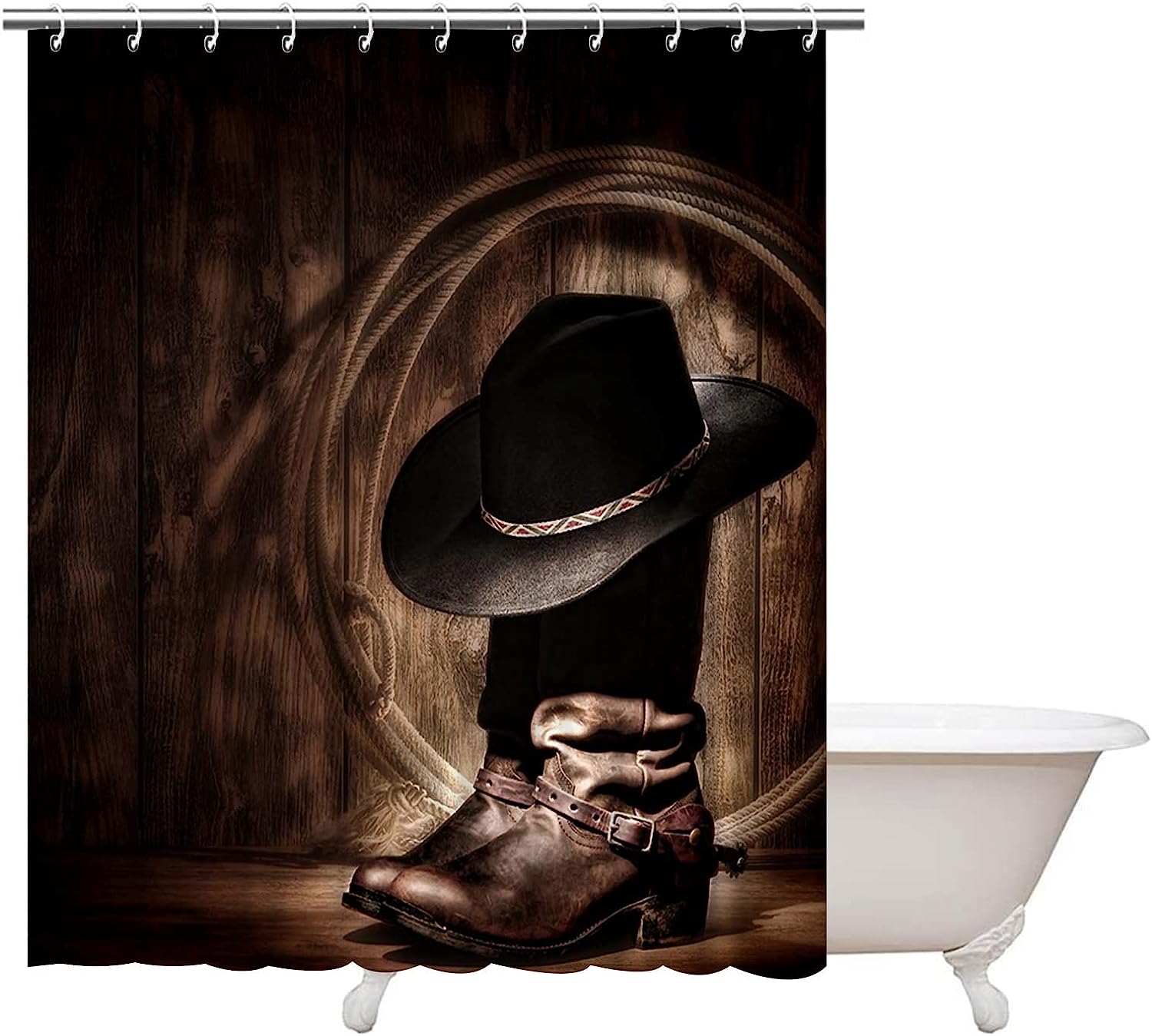 Artbones Western Cowboy Hat Boots Shower Curtain - Vintage Wild West Vibes