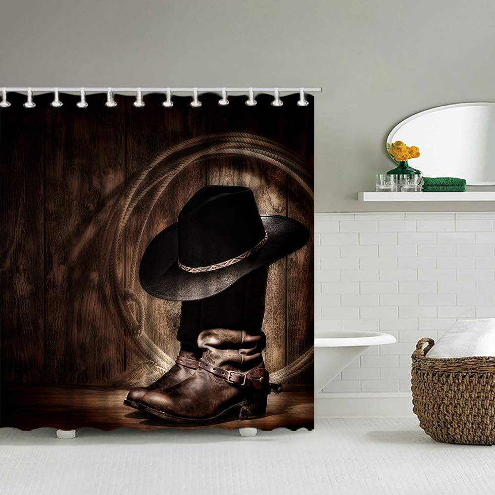 Artbones Western Cowboy Hat Boots Shower Curtain - Vintage Wild West Vibes - Image 2