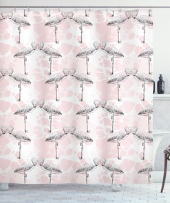 Artful Hearts Love Print Flamingo Shower Curtain For Romantic Bathroom Decor