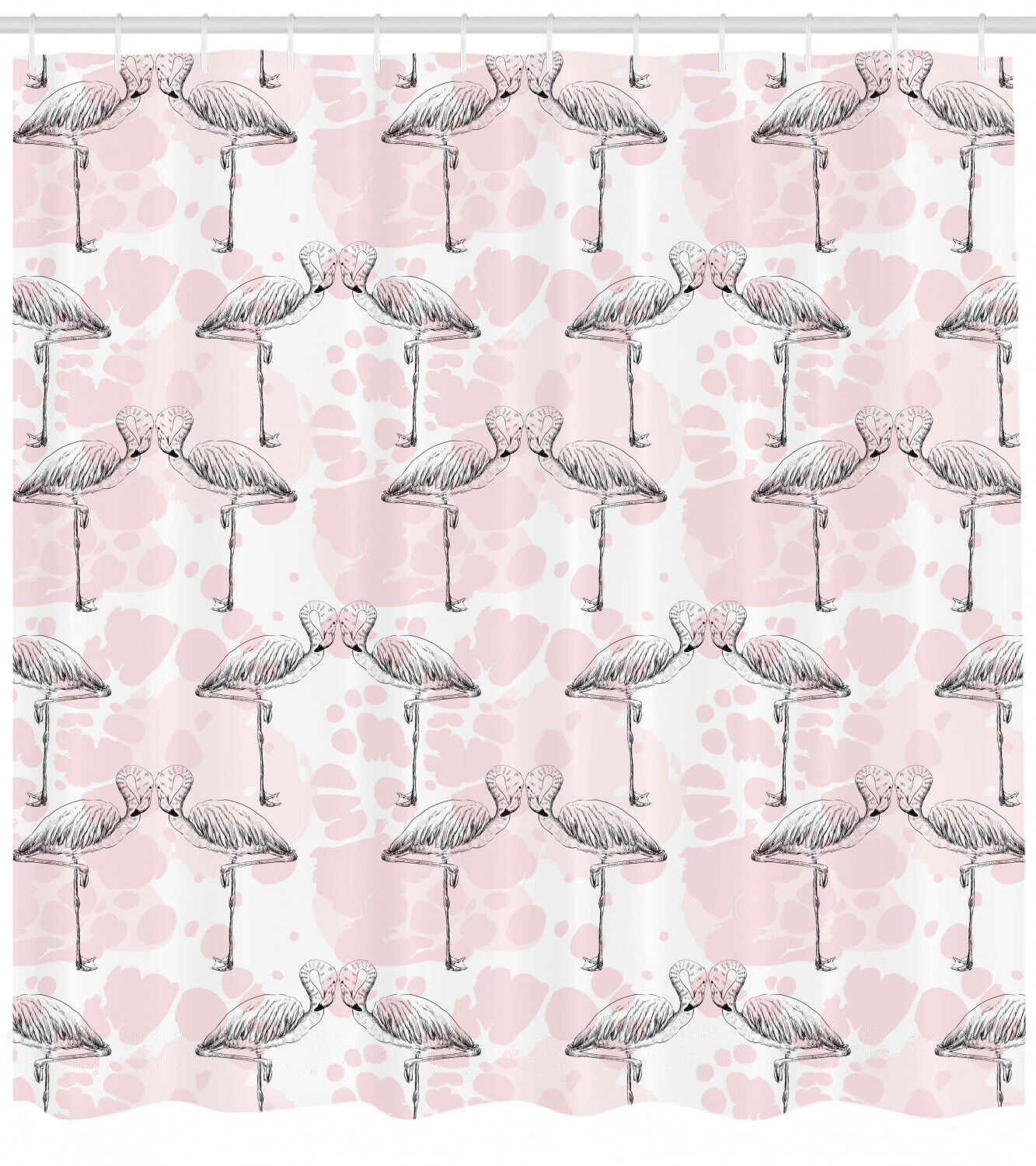 Artful Hearts Love Print Flamingo Shower Curtain For Romantic Bathroom Decor