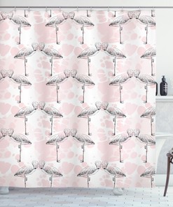 Artful Hearts Love Print Flamingo Shower Curtain For Romantic Bathroom Decor