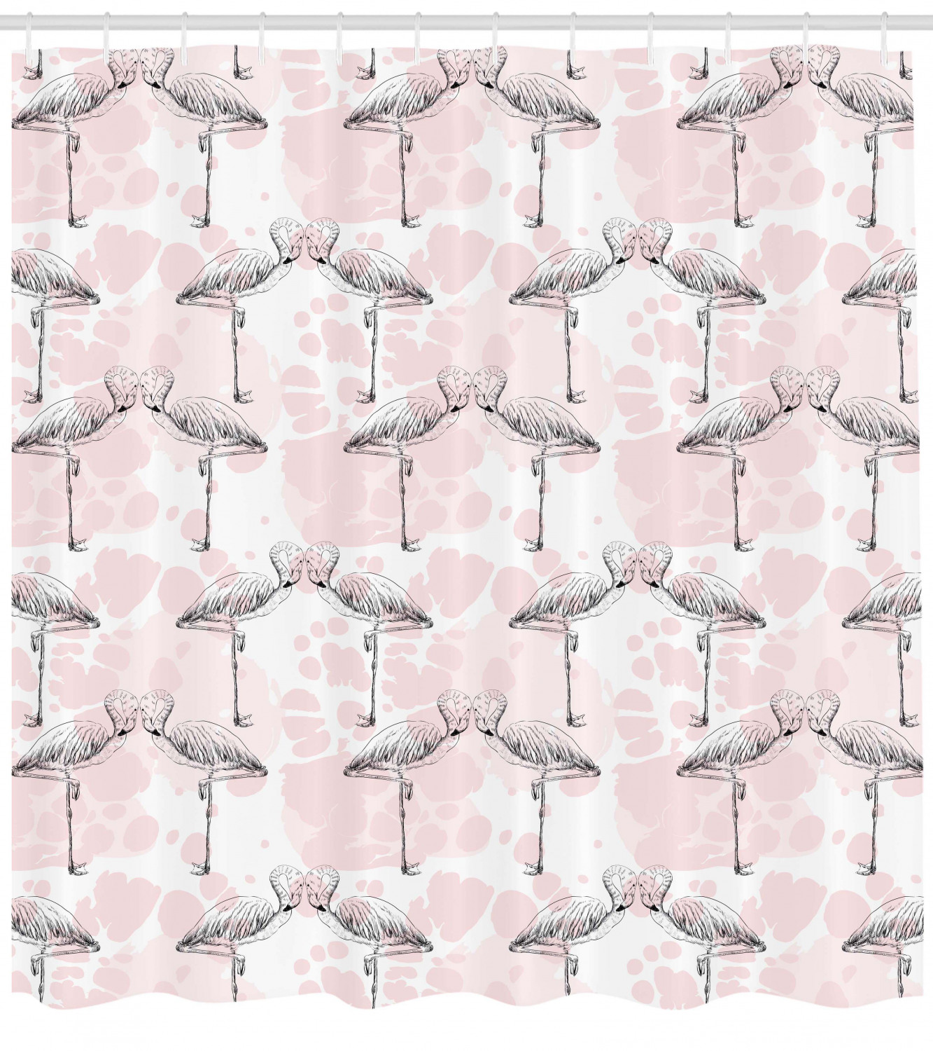 Artful Hearts Love Print Flamingo Shower Curtain For Romantic Bathroom Decor