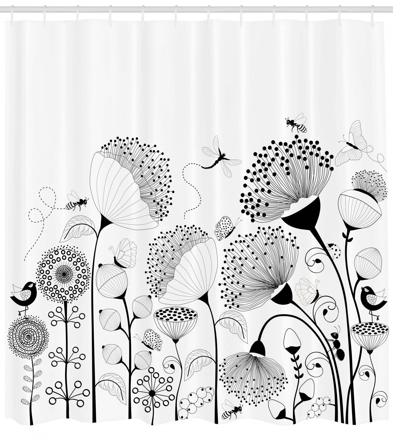 Artful Shower Curtain with Nature Pattern & Colorful Butterflies Print for a Whimsical and Charming Bathroom Decor