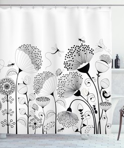 Artful Shower Curtain with Nature Pattern & Colorful Butterflies Print for a Whimsical and Charming Bathroom Decor