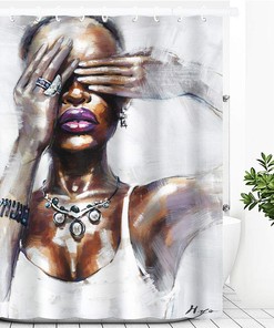 Artinme African American Women Shower Curtain - Black Art Bathroom Decor