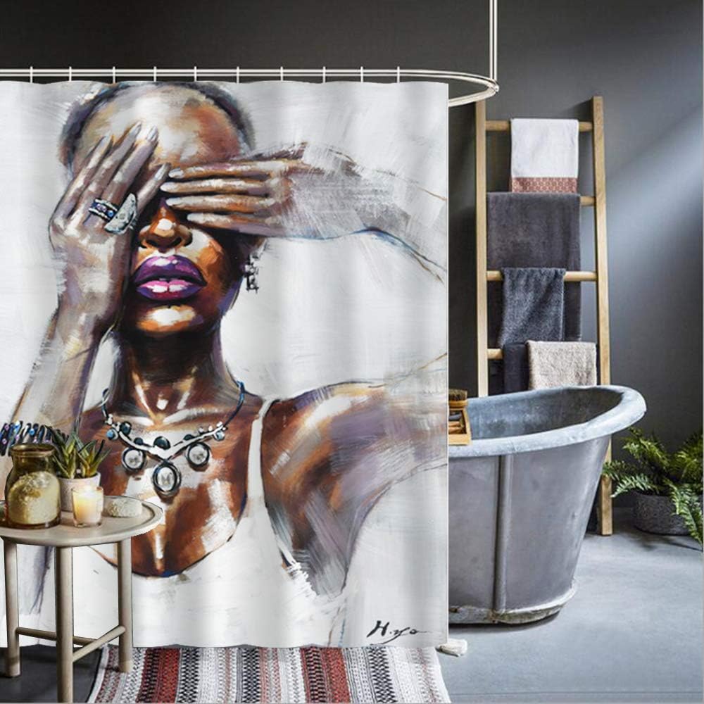 Artinme African American Women Shower Curtain - Black Art Bathroom Decor - Image 2