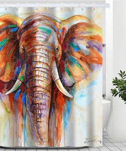 Artinme Watercolor Elephant Shower Curtain - Animal Art Bathroom Decor