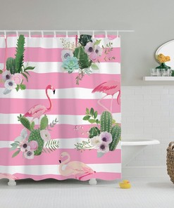 Artistic And Intricate Pink Flamingo Shower Curtain, Perfect Bathroom Decor For Animal Lovers
