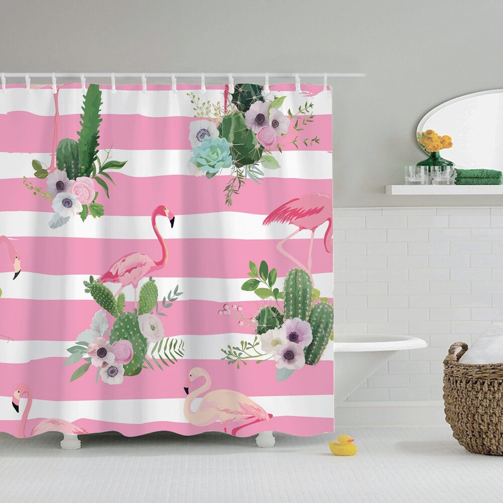 Artistic And Intricate Pink Flamingo Shower Curtain, Perfect Bathroom Decor For Animal Lovers