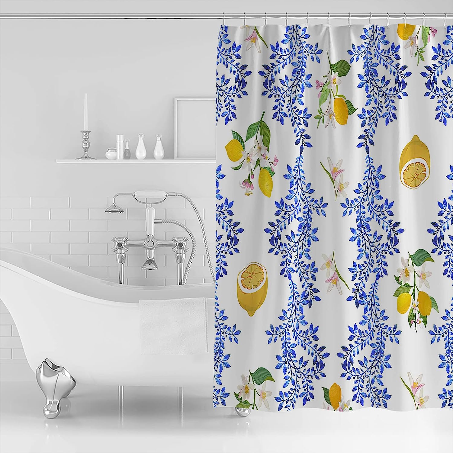 Artistic And Modern White Flowers Shower Curtain For Chic Bathrooms - Image 2