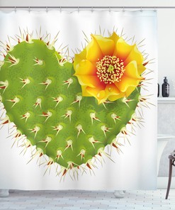 Artistic And Vibrant Thorny Opuntia Heart Print Shower Curtain For Your Bathroom