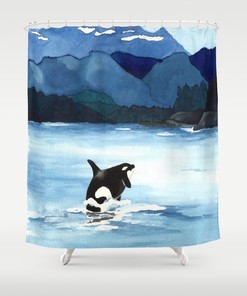 Artistic Bathroom Shower Curtain - Orca Painting Colorful Modern Decor
