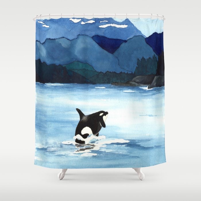 Artistic Bathroom Shower Curtain - Orca Painting Colorful Modern Decor