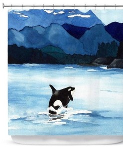 Artistic Bathroom Shower Curtain - Orca Painting Colorful Modern Decor