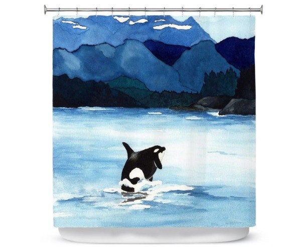 Artistic Bathroom Shower Curtain - Orca Painting Colorful Modern Decor