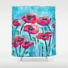 Artistic Bathroom Shower Curtain - Poppies Floral Painting Colorful Modern Peaceful Decor 