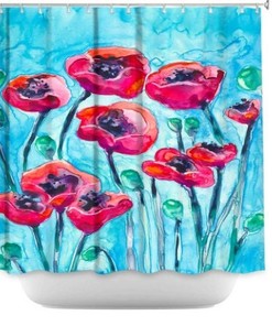 Artistic Bathroom Shower Curtain - Poppies Floral Painting Colorful Modern Peaceful Decor