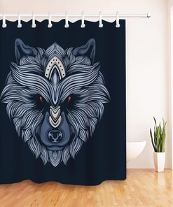 Artistic Black and Gray Wolf Fabric Shower Curtain for Bathroom