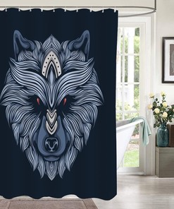 Artistic Black and Gray Wolf Fabric Shower Curtain for Bathroom 