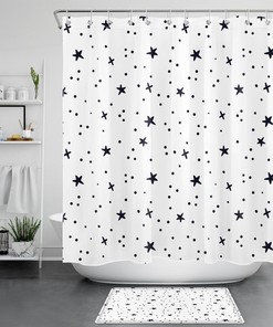 Artistic Black and White Star Shower Curtain for Modern Bathroom