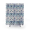 Artistic Bohemian Bathroom Decor Shower Curtain with Blue Green and Cream Arabesque Pattern 