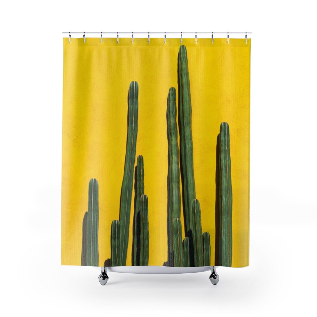 Artistic Boho Chic Cactus Shower Curtain With Waterproof Fabric For Modern Bathroom Decor