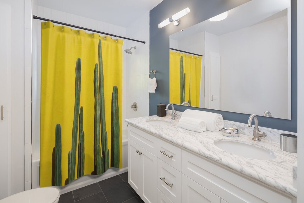 Artistic Boho Chic Cactus Shower Curtain With Waterproof Fabric For Modern Bathroom Decor - Image 2
