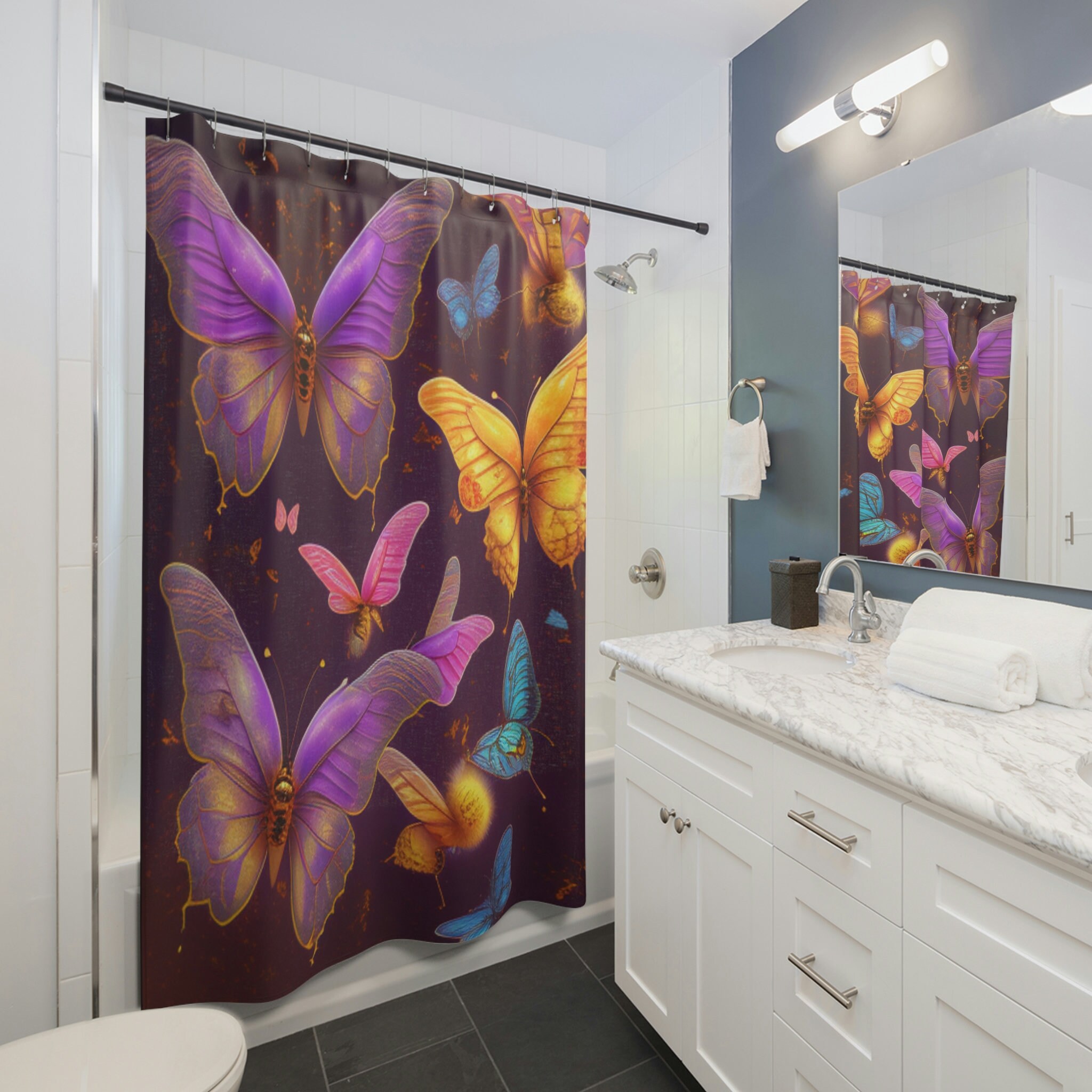 Artistic Butterfly And Fantasy Boho Shower Curtain For A Bohemian Bathroom