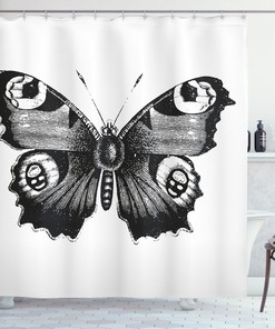 Artistic Butterfly Print Shower Curtain In Black And White, Ideal For Any Nature-Inspired Bathroom