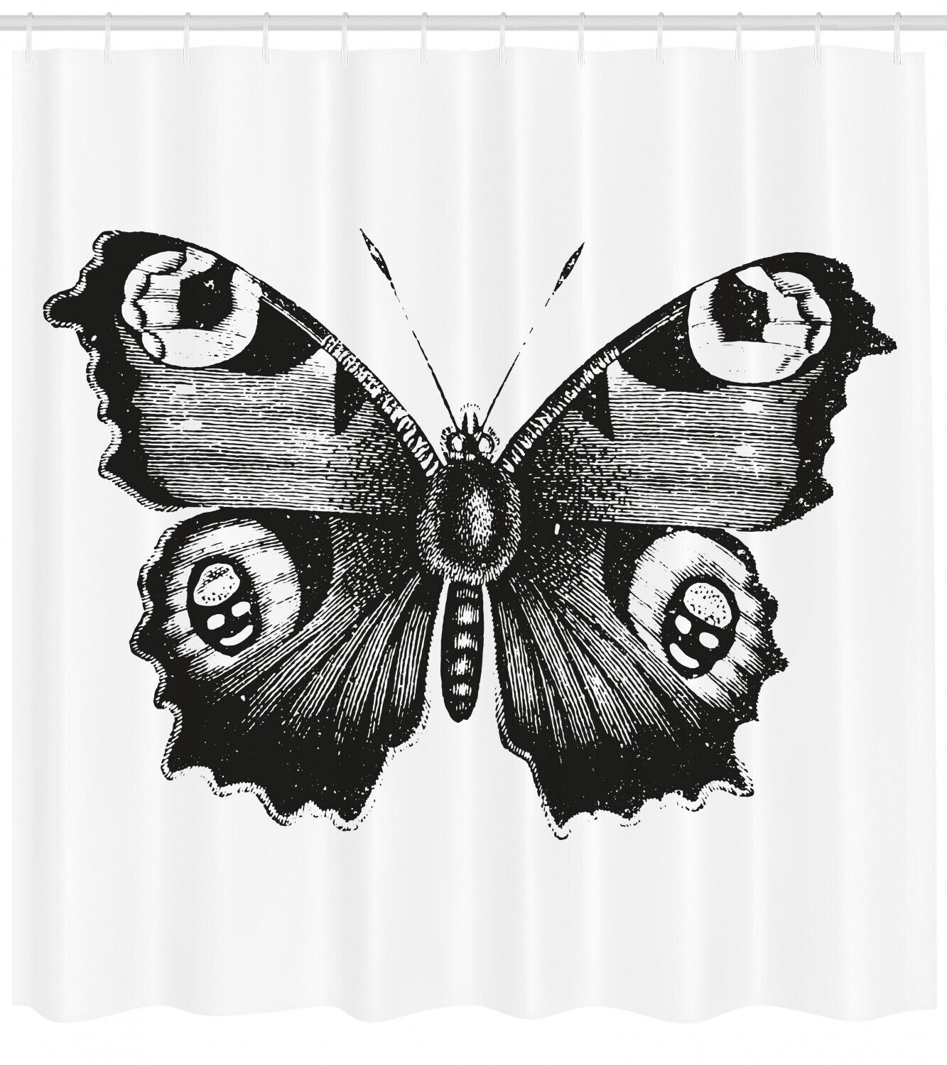 Artistic Butterfly Print Shower Curtain In Black And White, Ideal For Any Nature-Inspired Bathroom - Image 2