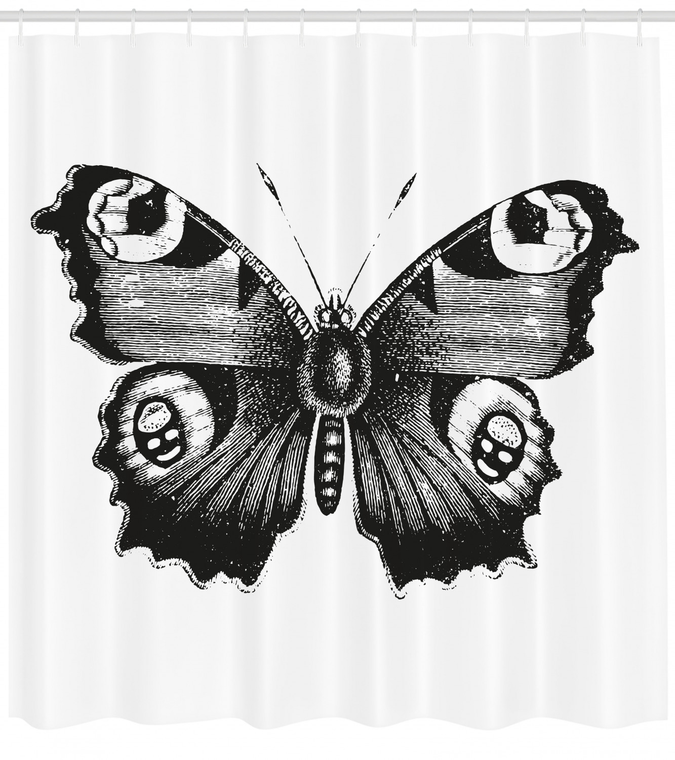 Artistic Butterfly Print Shower Curtain In Black And White, Ideal For Any Nature-Inspired Bathroom - Image 4