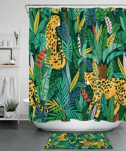 Artistic Cartoon Wild Animal Leopard Shower Curtain For Nature Inspired Bathroom Decor